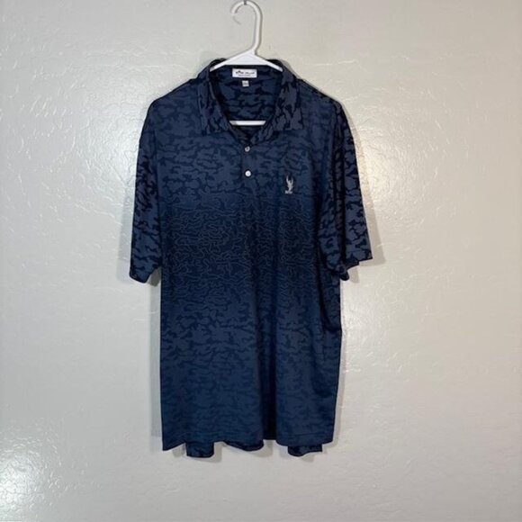 Peter Millar Polo Shirt Mens Large Blue Camo Summer Comfort Golf Performance - Picture 1 of 8
